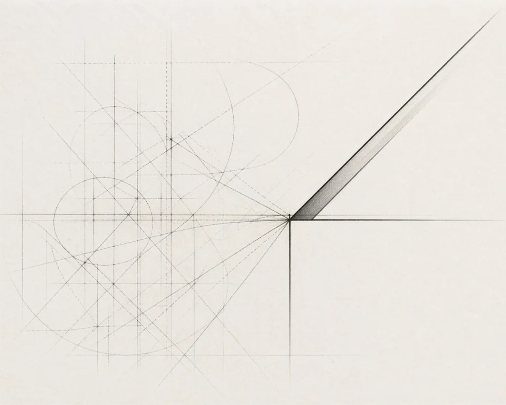 Disegno geometrico in bianco e nero in stile architettonico che rappresenta la chiarezza prima dell’azione per Athena Company